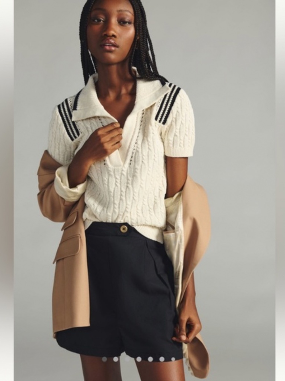 Anthropologie Maeve Cableknit Polo Short Sleeve Sweater